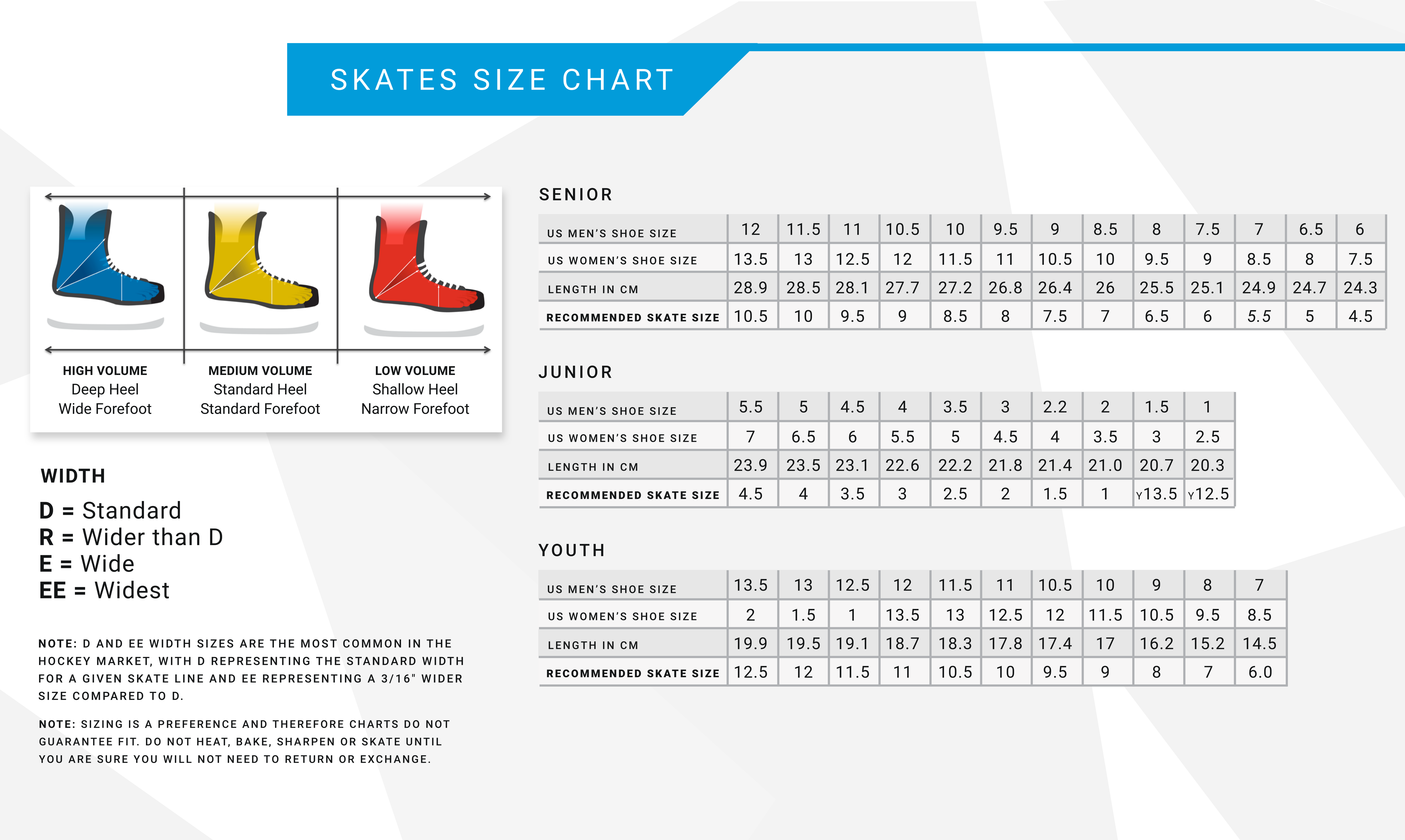 Ice Skate Sizing Chart