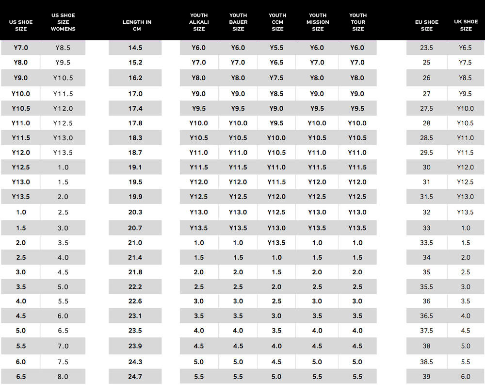 Hockey skate size to shoe size online